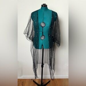 Sheer Women’s Black Pearl Accent Swimsuit Cover Bikini Coverup Festival Kimono